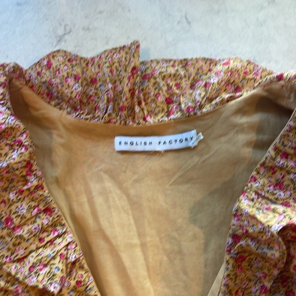 English Factory | Cotton Floral Ruffled Midi Dress, orange with pink roses, XS - Picture 5 of 11